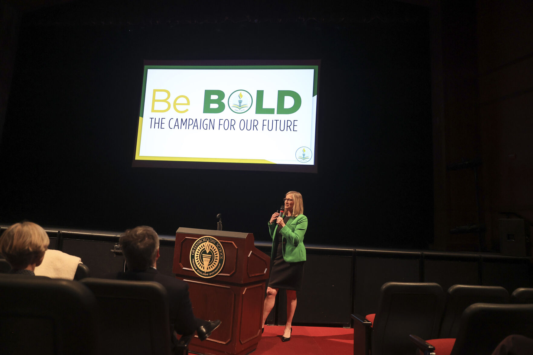 Head of School Tracie Catlett announcing the Be Bold campaign.jpg